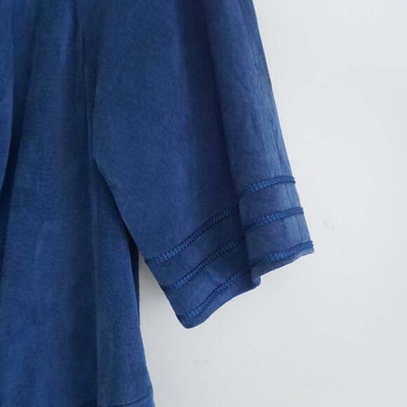 Vintage Danier Blue 100% Suede Leather Short Sleeve Midi Dress Large - Picture 3 of 13